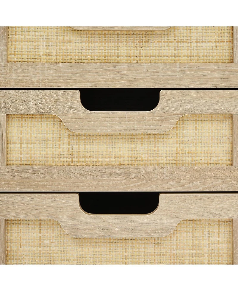 gaomon Nightstand, Rattan End Table, Nightstands with 3 Rattan Drawers, Strong Support Wooden Structure, Side Table with Storage Drawers