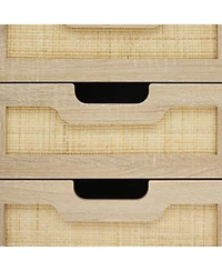 gaomon Nightstand, Rattan End Table, Nightstands with 3 Rattan Drawers, Strong Support Wooden Structure, Side Table with Storage Drawers