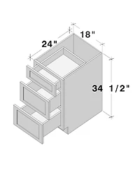 Boyel Living 18 3 Drawer Base Cabinet with Full Overlay Hdf Fronts and Dovetail Drawers Shaker