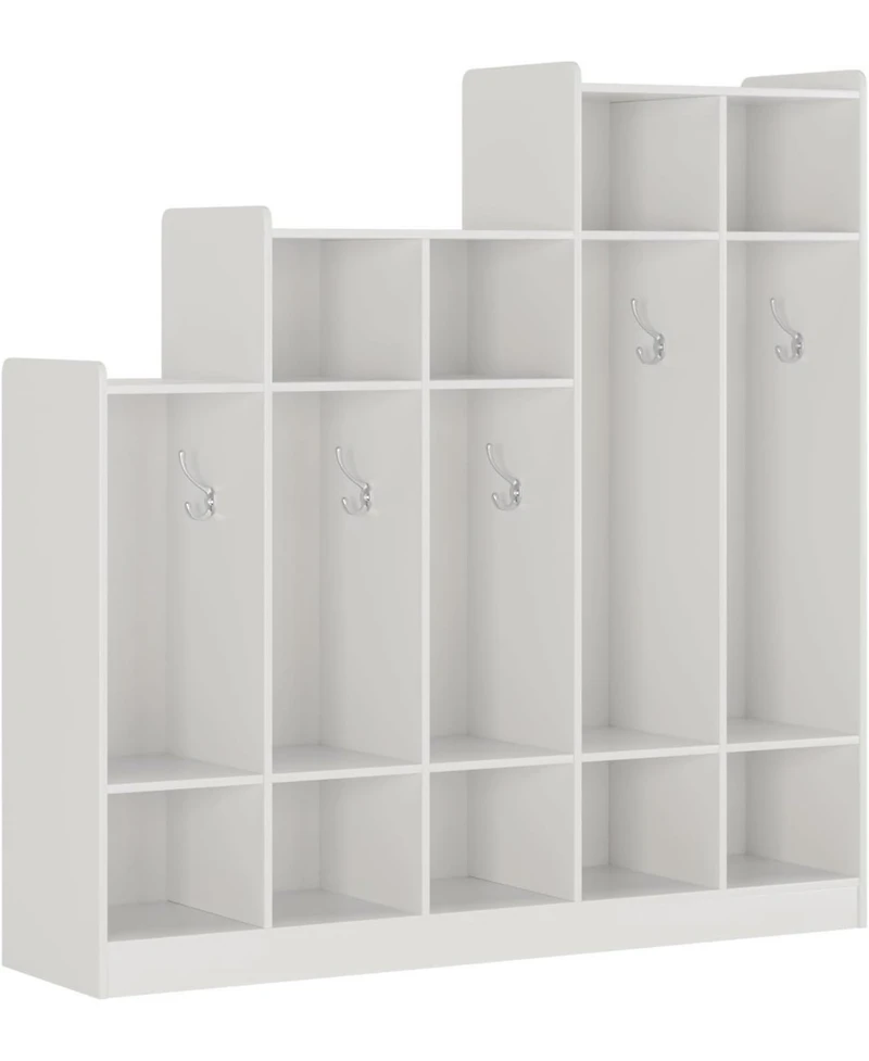 gaomon 5-Section Classroom Coat Locker with 9 Cubbies, Daycare Cubby Storage Organizer with 10 Hooks for Home, School, Nursery, Kindergarten