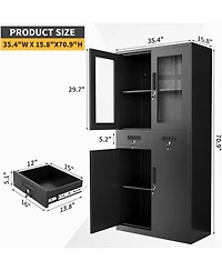 gaomon 71 Inch Tall Metal Garage Storage Cabinet with Glass Doors, 2 Lockable Drawers, 2 Adjustable Shelves, Lockable Steel Doors