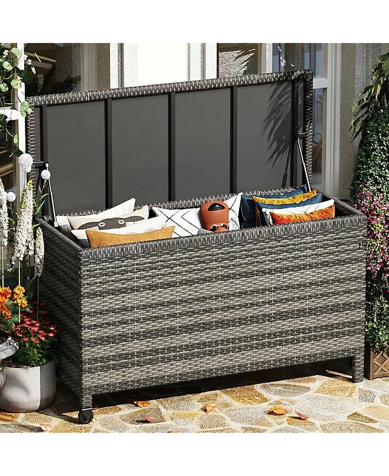 gaomon Wicker Deck Box, 125 Gallon All-Weather Outdoor Storage Box, Rattan Storage Bin for Patio Furniture, Outdoor Cushions