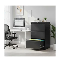 gaomon 3 Drawer Lateral File Cabinet, Heavy Duty Metal Filing Cabinet with Locks for Home Office, Black Cabinets Business Card Holder
