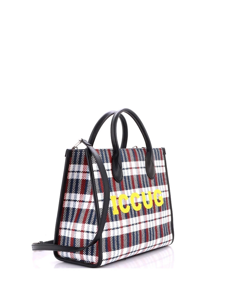 Pre-Owned Gucci Small Iccug Tote Embroidered Faux Raffia