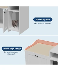 gaomon Wooden Cat Litter Box Enclosure with Storage Shelf & Barn Door, Hidden Indoor House End Table