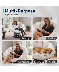 gaomon 37" Wicker Ergonomic Papasan Chair with Extra Thick Fabric Cushion and Steel Frame