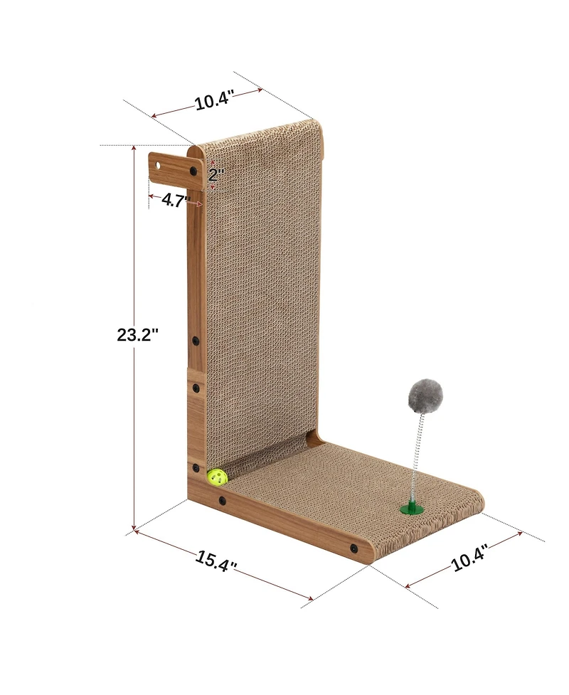 Zeus & Ruta Indoor Cat Scratching Board with Corrugated Cover, Bell, and Interactive Toy