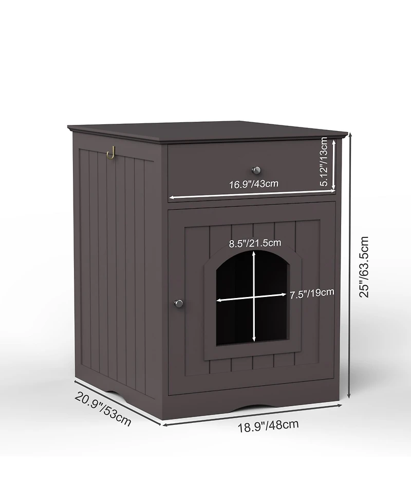 Zeus & Ruta Wooden Cat Enclosure with Litter Box, Drawer, Side Table, Pet Crate, and Nightstand Home