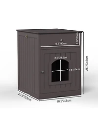 Zeus & Ruta Wooden Cat Enclosure with Litter Box, Drawer, Side Table, Pet Crate, and Nightstand Home