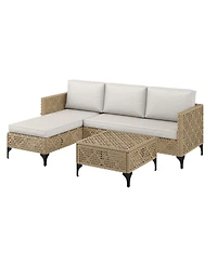 Aecojoy Outdoor Patio Furniture Set, 3 Pieces All Weather Wicker Rattan Sectional Sofa