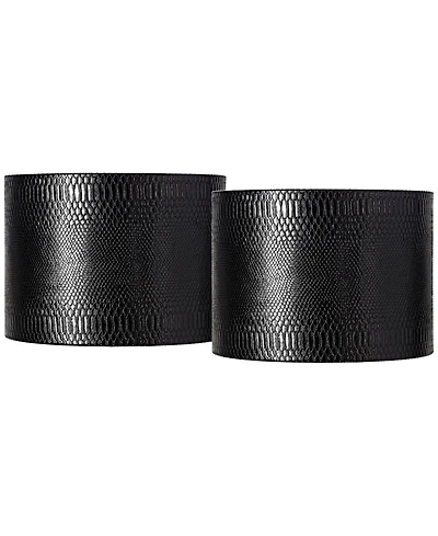 Springcrest Set of 2 Drum Print Lamp Shades Medium 15" Top x 15" Bottom x 11" Slant Spider Replacement Harp Finial Fitting