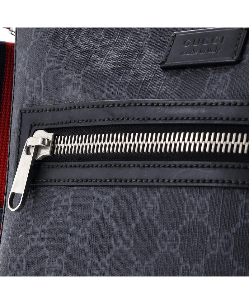 Pre-Owned Gucci Medium Web Strap Front Zip Messenger Bag Gg Coated Canvas