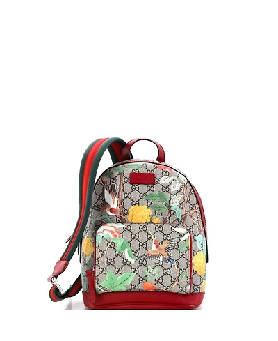 Pre-Owned Gucci Small Zip Pocket Backpack Tian Print Gg Coated Canvas