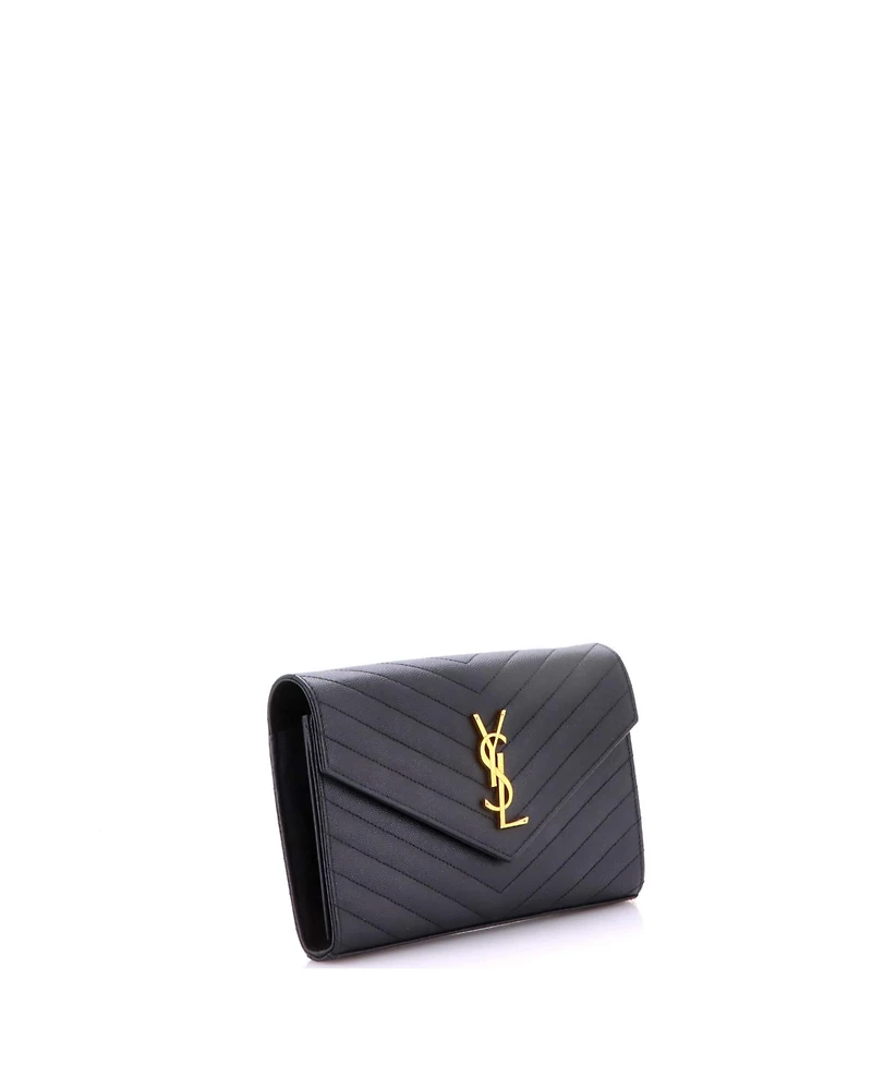 Pre-Owned Saint Laurent Medium Classic Monogram Wallet on Chain Matelasse Chevron Leather