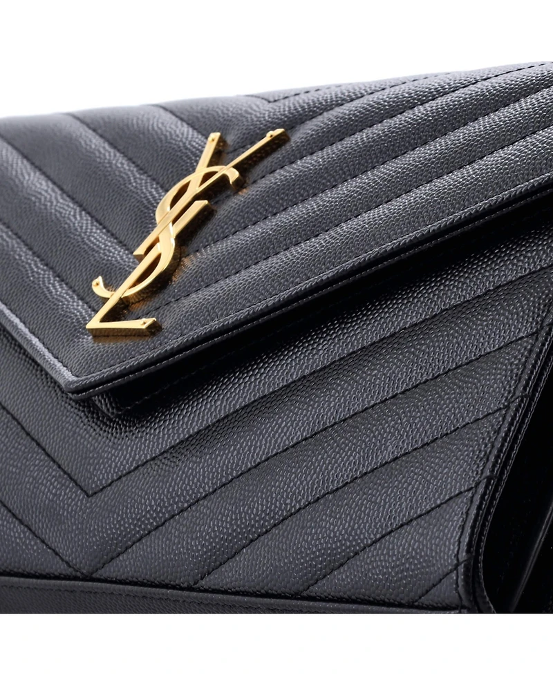 Pre-Owned Saint Laurent Medium Classic Monogram Wallet on Chain Matelasse Chevron Leather