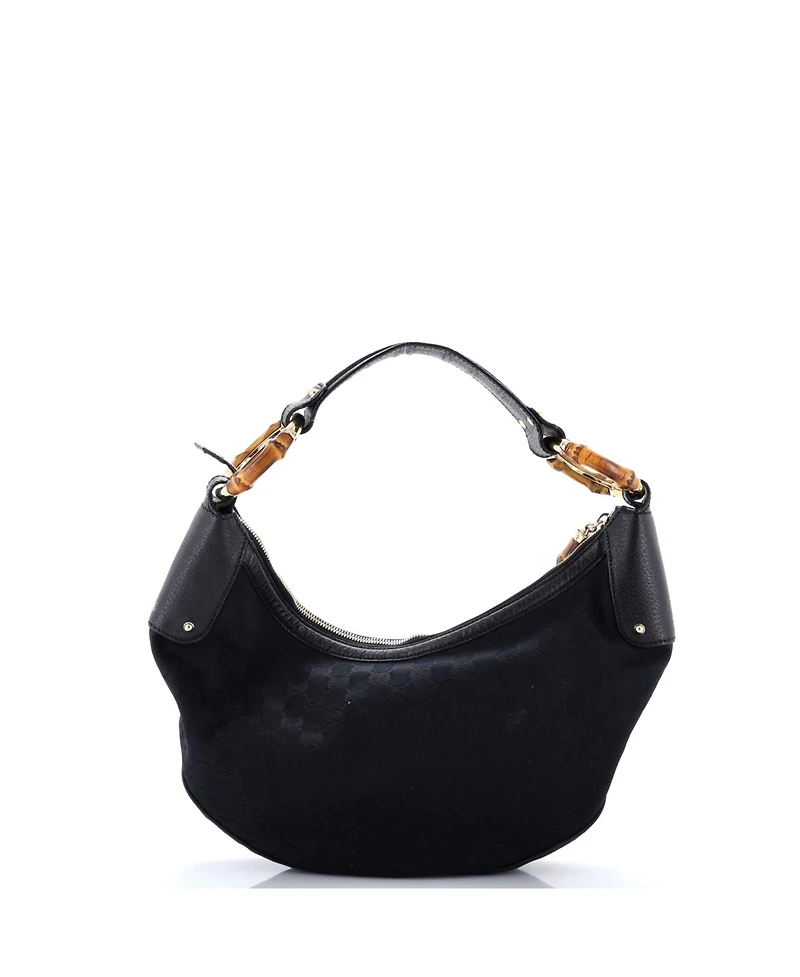 Pre-Owned Gucci Medium Bamboo Ring Half Moon Web Hobo Gg Canvas