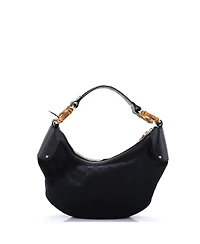 Pre-Owned Gucci Medium Bamboo Ring Half Moon Web Hobo Gg Canvas