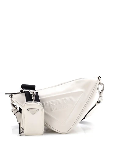 Pre-Owned Prada Mini Triangle Logo Zip Crossbody Bag Embossed Leather