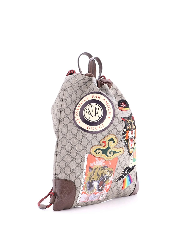 Pre-Owned Gucci Medium Courrier Soft Drawstring Backpack Gg Coated Canvas with Applique