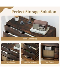 Sugift Modern Vertical 5-Drawer Mobile Chest with Door 5 Casters