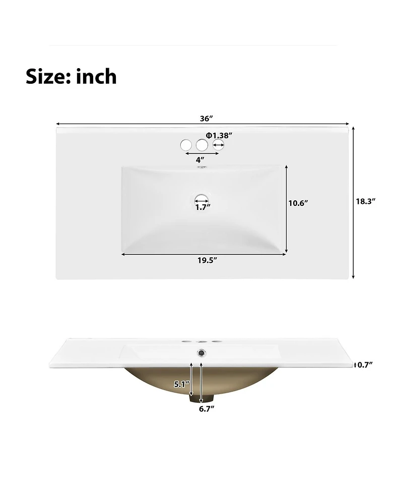 Sillysis 36" Retro Bathroom Vanity with Ceramic Sink, Solid Wood Frame and Soft Close Doors, Spacious Storage Cabinet for Modern Bathrooms.