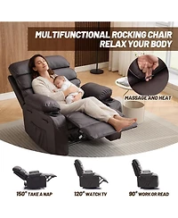 gaomon Pu Leather Recliner: Extra-wide manual recliner with massage, heat, and 1.5× plush arm/back support for ultimate living-room comfort.