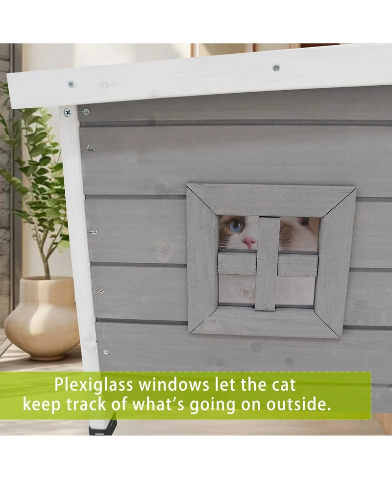 Zeus & Ruta Waterproof Cat House Outdoor Indoor Feral Kitty Shelter with Asphalt Roof for Small Pets