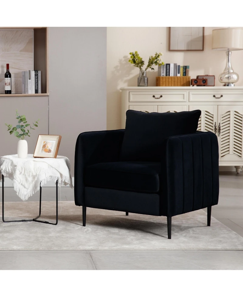 Boyel Living Accent Chair for Room Velvet Comfy Single Sofa Mid Century Armchair with Pillow Metal Legs