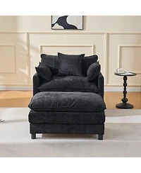 Boyel Living 39.4 Inch Modern Accent Chair with Ottoman Chenille Upholstered Club Room Reading