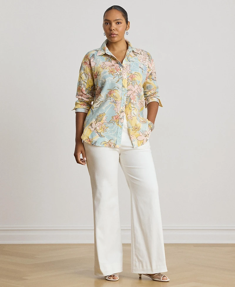 Lauren Ralph Plus Relaxed-Fit Floral Linen Shirt