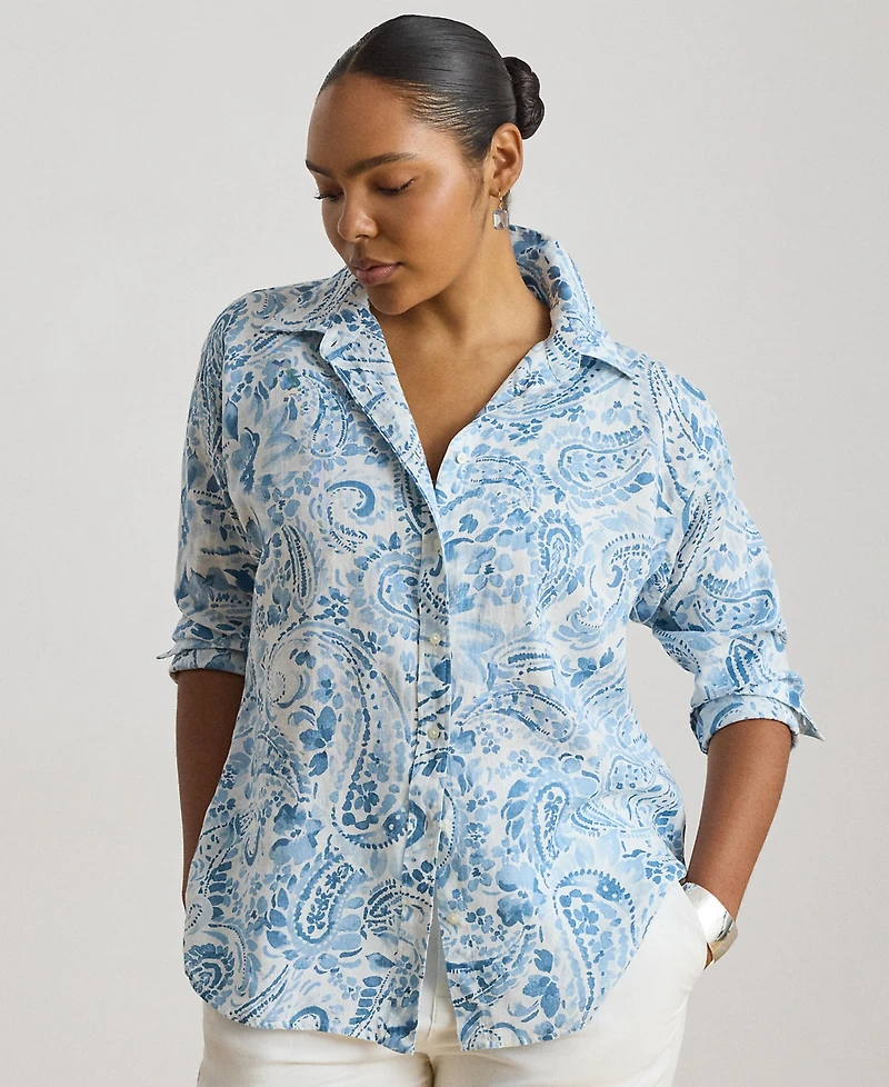 Lauren Ralph Plus Relaxed-Fit Paisley Linen Shirt