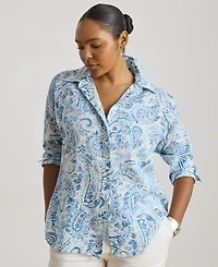Lauren Ralph Plus Relaxed-Fit Paisley Linen Shirt