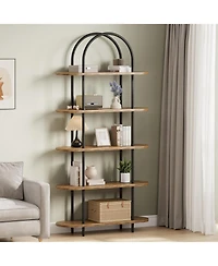 gaomon 71" Arched 5 Tier Bookshelf with Metal Frame, Freestanding Open Wood Display Rack
