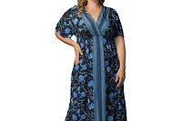 Kiyonna Plus Size Wanderlust Border Print Maxi Dress