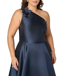 Adrianna Papell Plus Mikado High-Low One-Shoulder Ball Gown