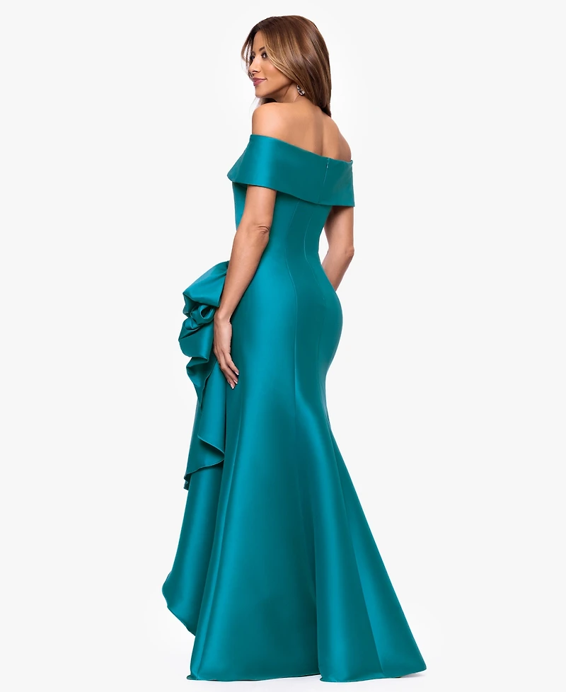 Xscape Women's Mikado Off-The-Shoulder Ruffle Ball Gown