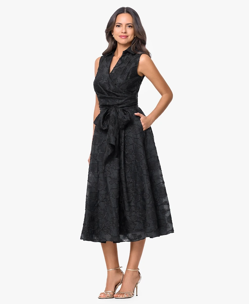 Xscape Women's Collared V-Neck Midi Dress