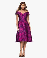 Xscape Women's Off-The-Shoulder Neck Midi Dress