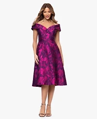 Xscape Womens Off The Shoulder Neck Midi Dress