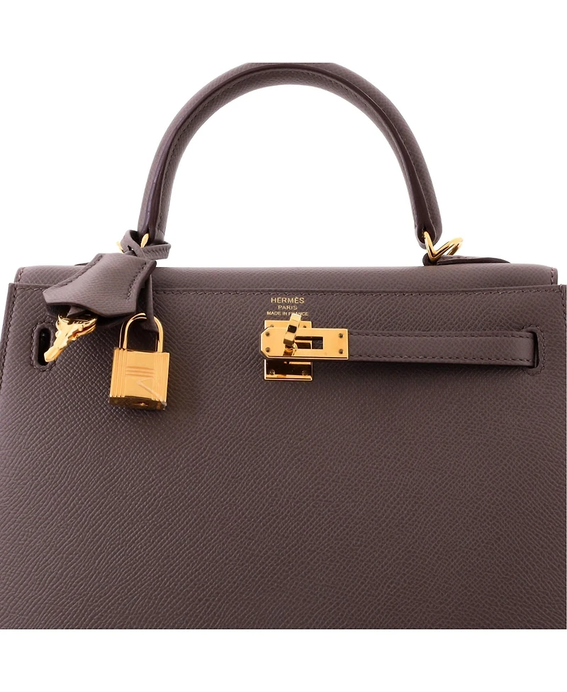 Pre-Owned HERMES Kelly 25 Handbag Grey Epsom with Gold Hardware