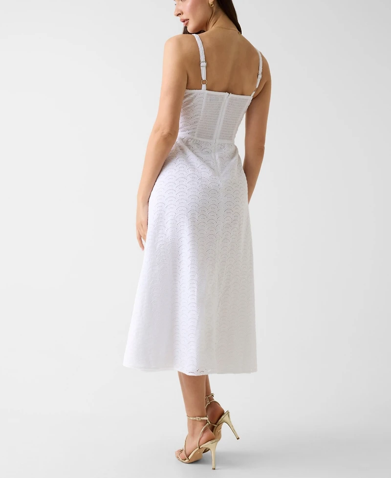 Guess Women's Cotton Sharon Sangallo Square Neck Midi Dress