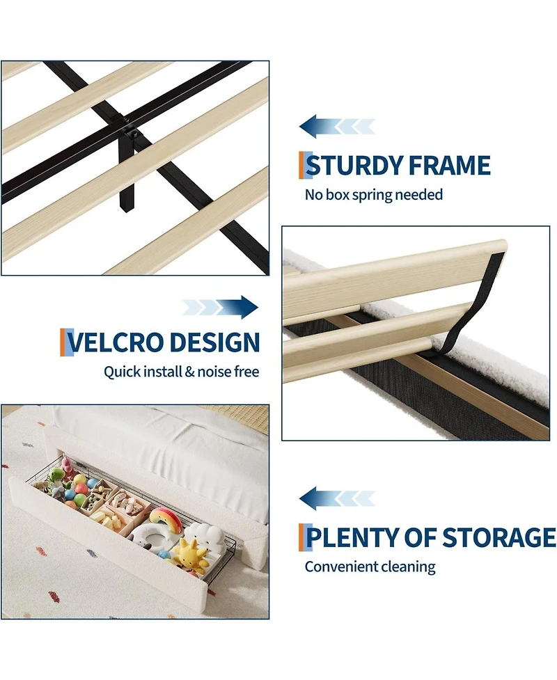 gaomon Bed Frame with Adjustable Upholstered Headboard Girls Boucle Platform Bed Frame with Storage Drawers Princess Bed Frame for Kids