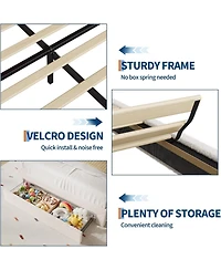 gaomon Bed Frame with Adjustable Upholstered Headboard Girls Boucle Platform Bed Frame with Storage Drawers Princess Bed Frame for Kids