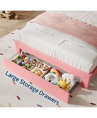 gaomon Bed Frame with Adjustable Upholstered Headboard Girls Boucle Platform Storage Drawers Princess for Kids
