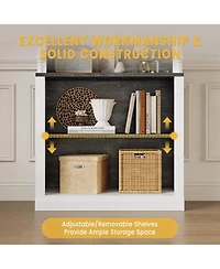 gaomon 5 tier open bookcase with Roman column design, Led lights, adjustable wood grain shelves, freestanding display storage.
