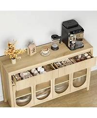 gaomon 55" Large Sideboard Buffet Cabinet with Storage and 2 Fluted Drawer Front, Buffet Table Coffee Bar Storage Cabinet