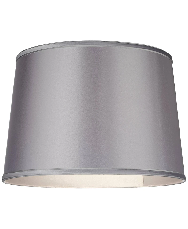 Springcrest Sydnee Satin Light Gray Medium Drum Lamp Shade 14" Top x 16" Bottom x 11" Slant x 11" High (Spider) Replacement with Harp and Finial