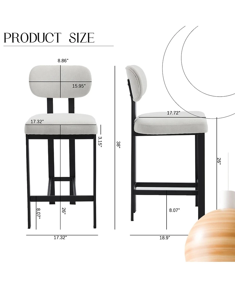 Boyel Living Set of 2 26" Upholstered Fabric Counter-Height Bar Stools with Metal Legs