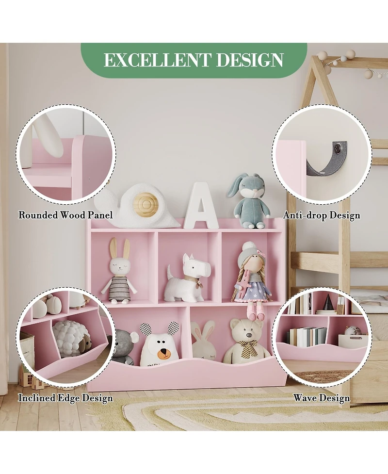 gaomon Wooden Kids Bookshelf and Toy Storage, Children Bookcase with 5 Compartments