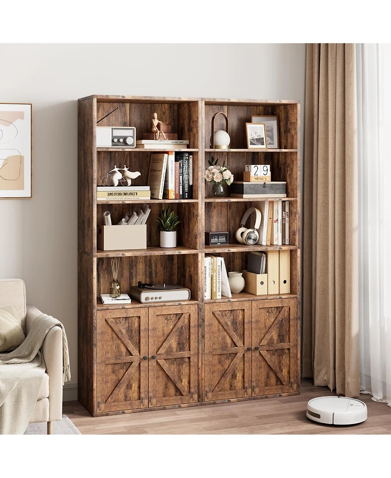 gaomon 71.4" Tall Farmhouse 6-Tier Bookcase with Barn Doors and Storage Cabinet